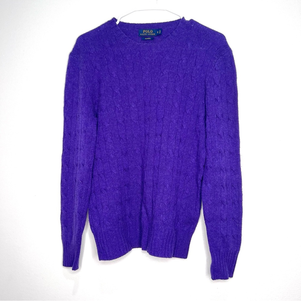 Polo Ralph Lauren Purple 100% cashmere Cable knit crew neck sweater S #14